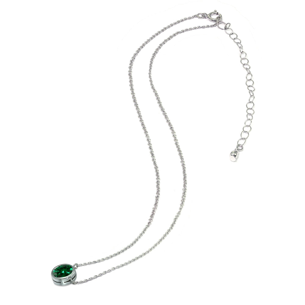 Sterling Silver Simulated Emerald 6mm Round Bezel-Set Dainty Choker Necklace-3