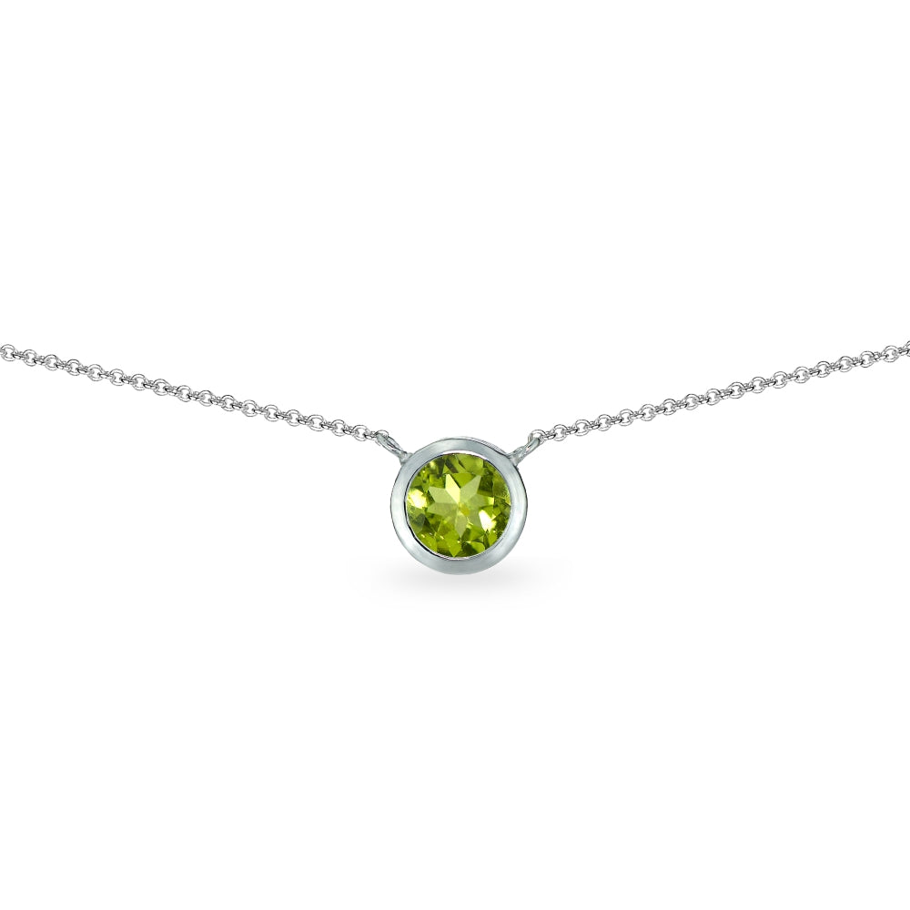 Sterling Silver Peridot 6mm Round Bezel-Set Dainty Choker Necklace