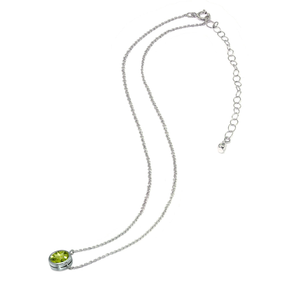 Sterling Silver Peridot 6mm Round Bezel-Set Dainty Choker Necklace-3