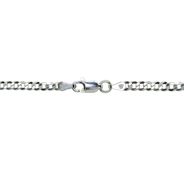 Sterling Silver Italian 2.5mm Diamond-Cut Cuban Curb Link Chain Necklace, 20 Inches