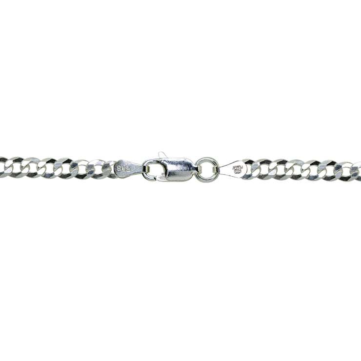 Sterling Silver Italian 3.5mm Diamond-Cut Cuban Curb Link Chain Necklace, 16 Inches