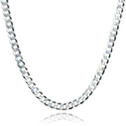 Sterling Silver Italian 3.5mm Diamond-Cut Cuban Curb Link Chain Necklace, 24 Inches