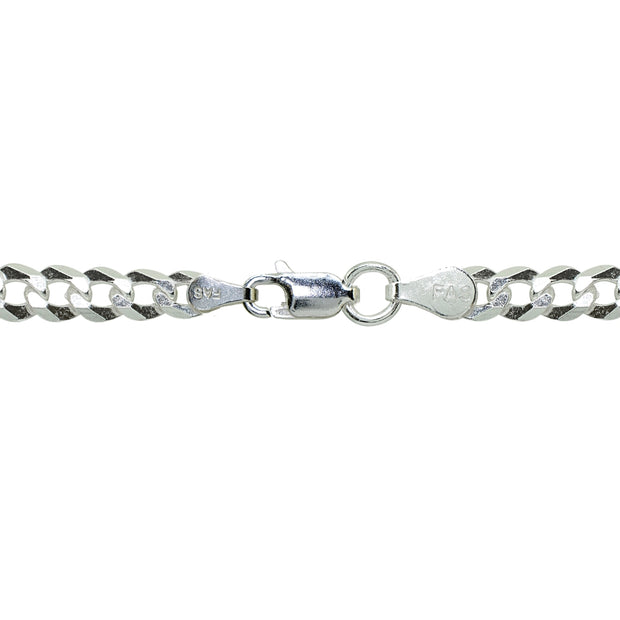 Sterling Silver Italian 4mm Diamond-Cut Cuban Curb Link Chain Necklace, 18 Inches