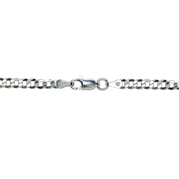 Sterling Silver Italian 4mm Diamond-Cut Cuban Curb Link Chain Necklace, 24 Inches