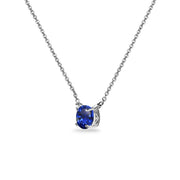 Sterling Silver Created Blue Sapphire 7mm Round-cut Dainty Choker Necklace