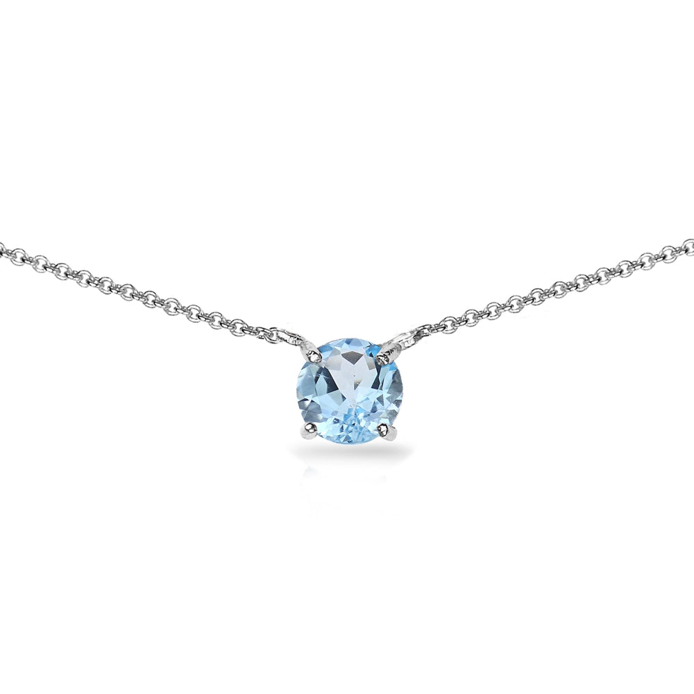 Sterling Silver Blue Topaz 7mm Round-cut Dainty Choker Necklace