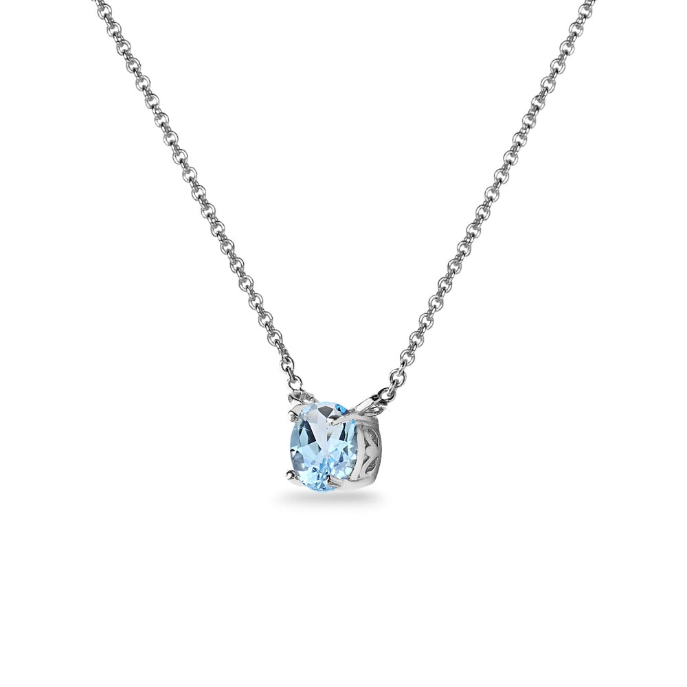 Sterling Silver Blue Topaz 7mm Round-cut Dainty Choker Necklace-2