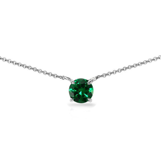Sterling Silver Simulated Emerald 7mm Round-cut Dainty Choker Necklace