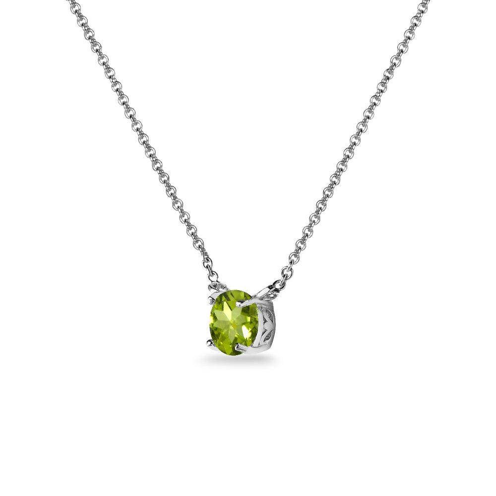Sterling Silver Peridot 7mm Round-cut Dainty Choker Necklace-2