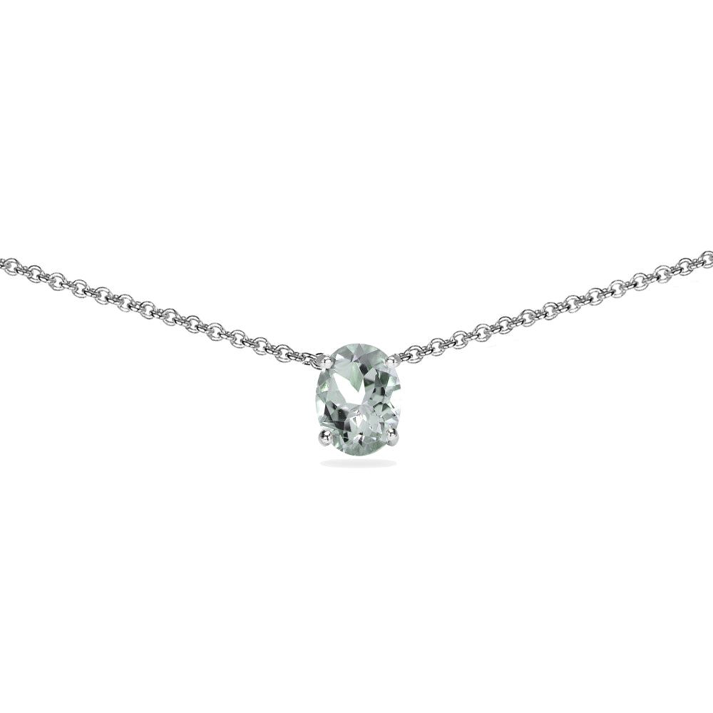 Sterling Silver Light Aquamarine 7x5mm Oval-cut Dainty Choker Necklace