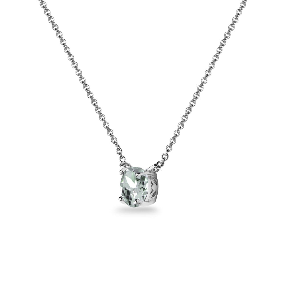Sterling Silver Light Aquamarine 7x5mm Oval-cut Dainty Choker Necklace-2