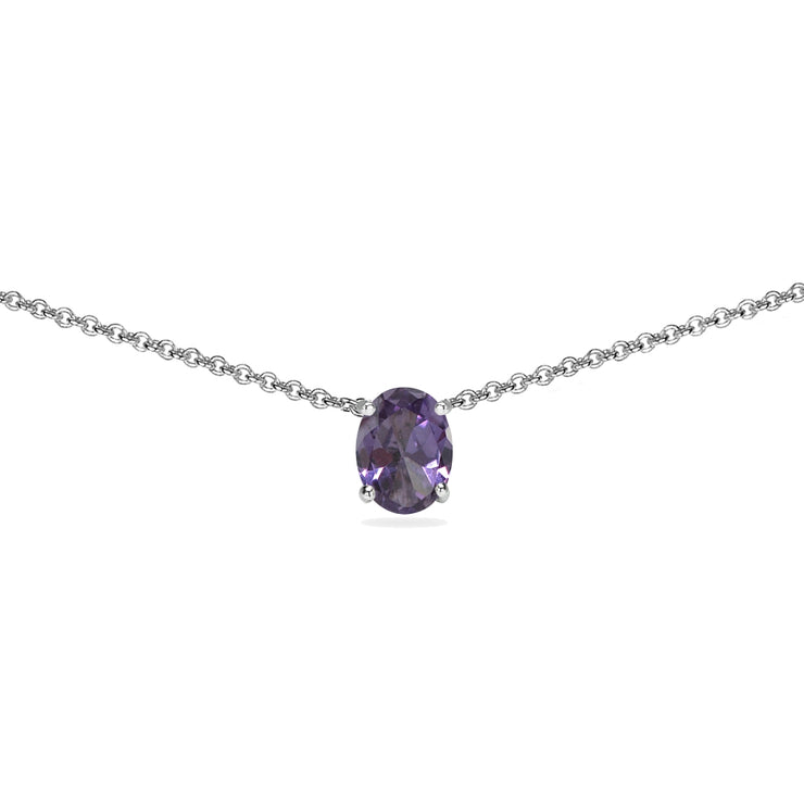 Sterling Silver Created Alexandrite 7x5mm Oval-cut Dainty Choker Necklace
