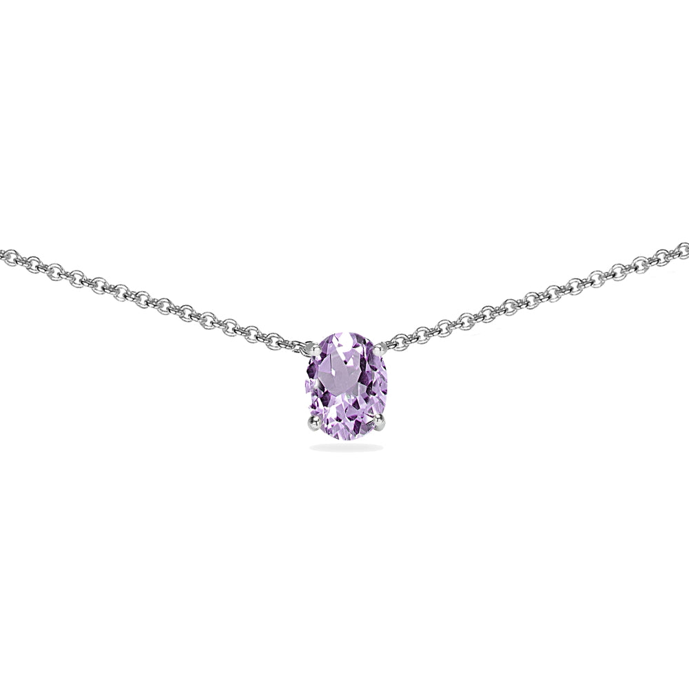 Sterling Silver Amethyst 7x5mm Oval-cut Dainty Choker Necklace