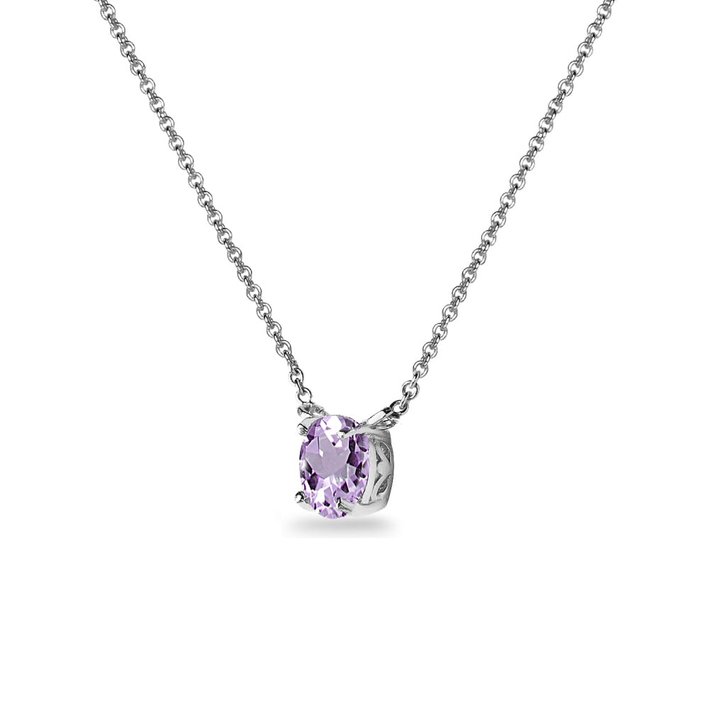 Sterling Silver Amethyst 7x5mm Oval-cut Dainty Choker Necklace-2