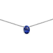 Sterling Silver Created Blue Sapphire 7x5mm Oval-cut Dainty Choker Necklace