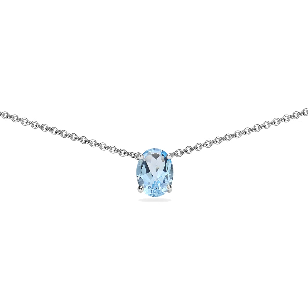 Sterling Silver Blue Topaz 7x5mm Oval-cut Dainty Choker Necklace