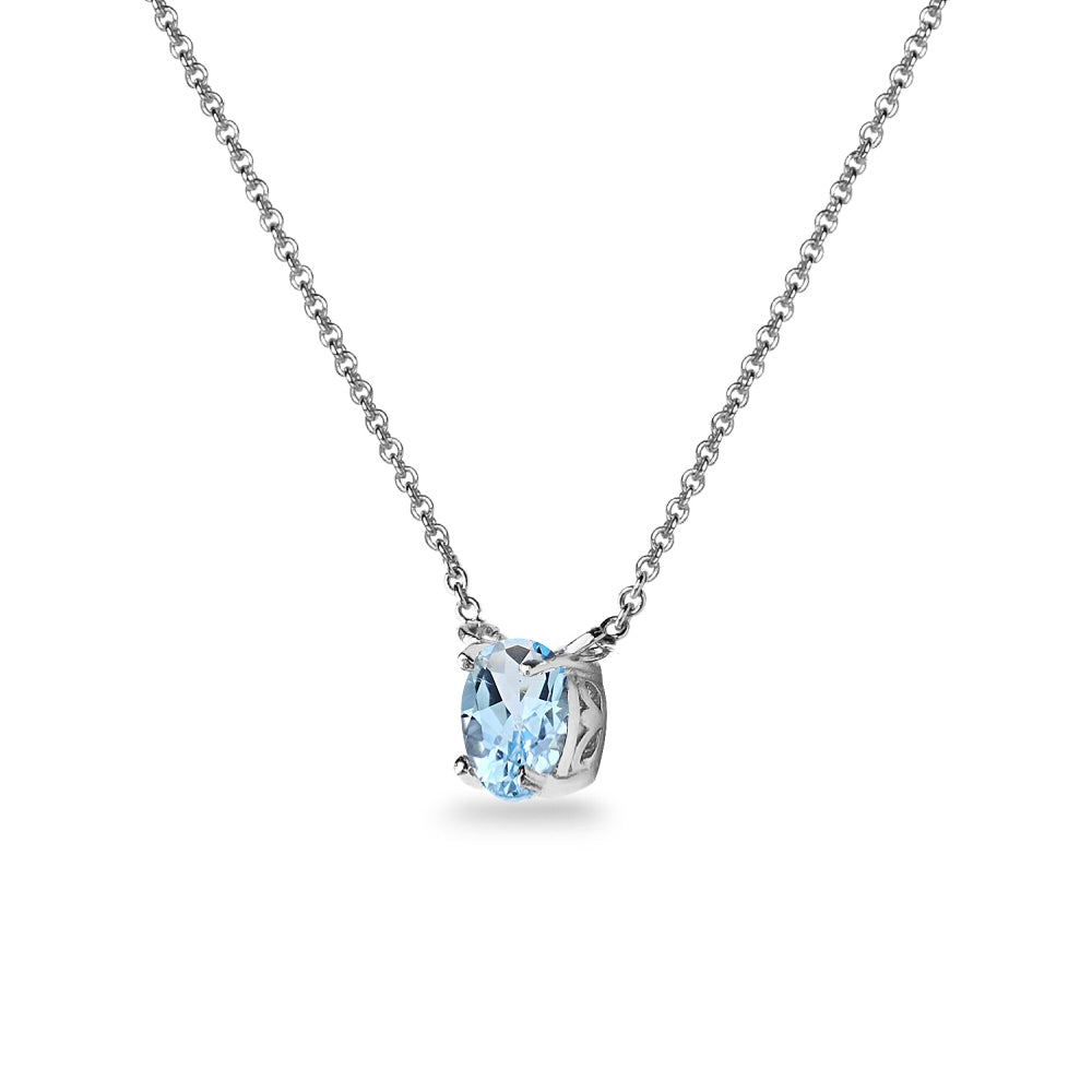 Sterling Silver Blue Topaz 7x5mm Oval-cut Dainty Choker Necklace-2