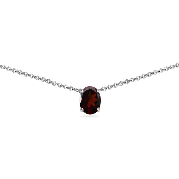 Sterling Silver Garnet 7x5mm Oval-cut Dainty Choker Necklace