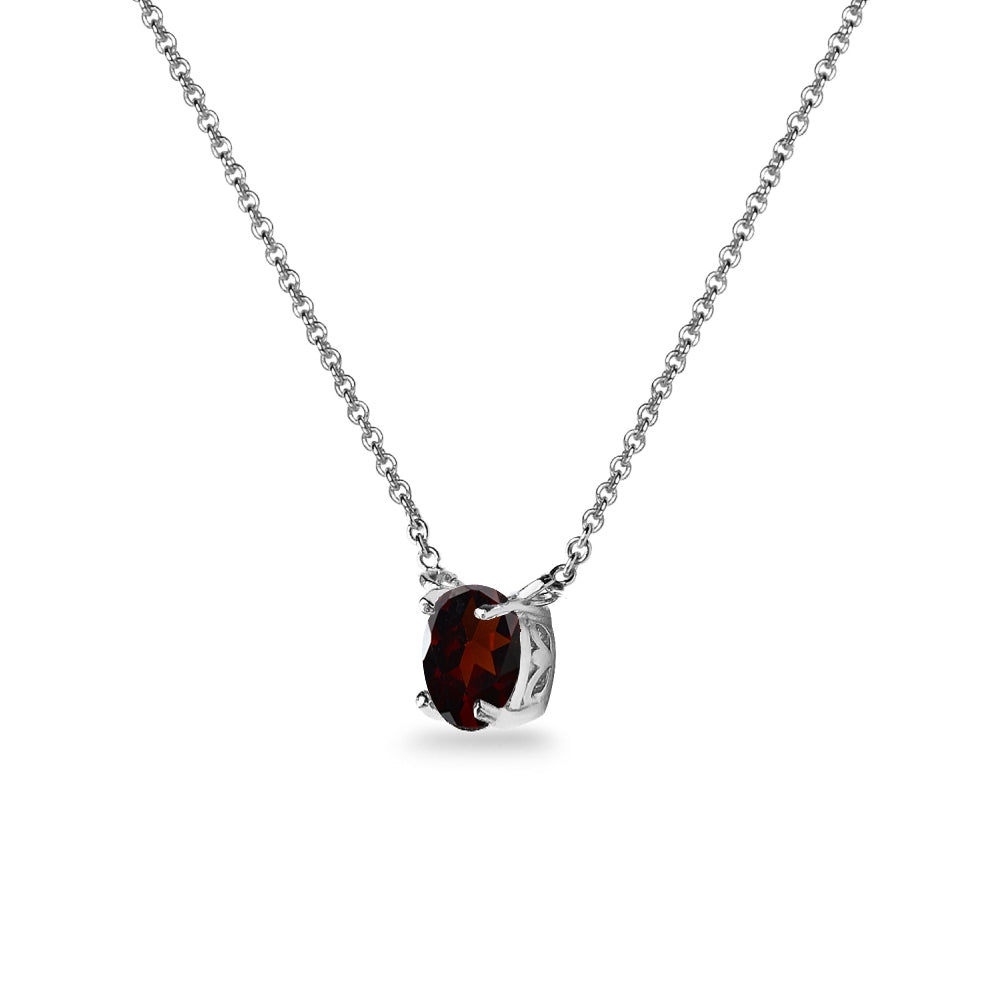 Sterling Silver Garnet 7x5mm Oval-cut Dainty Choker Necklace-2