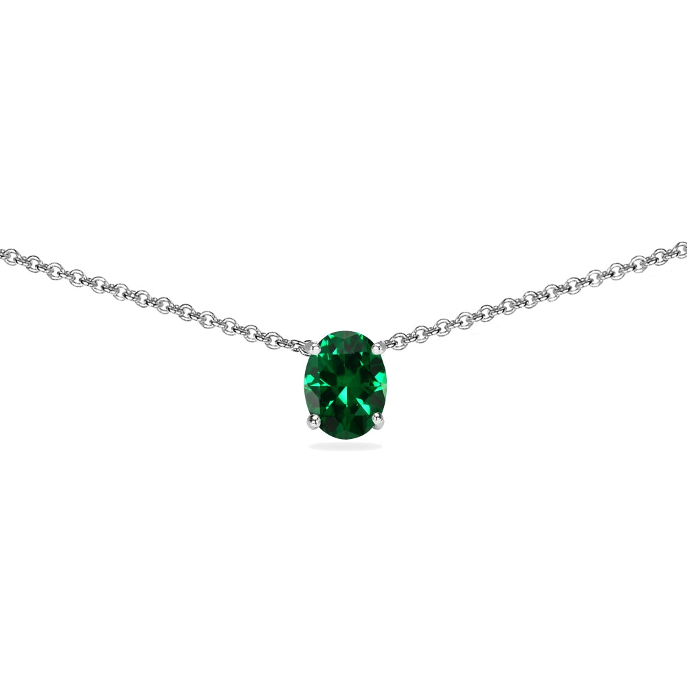 Sterling Silver Simulated Emerald 7x5mm Oval-cut Dainty Choker Necklace