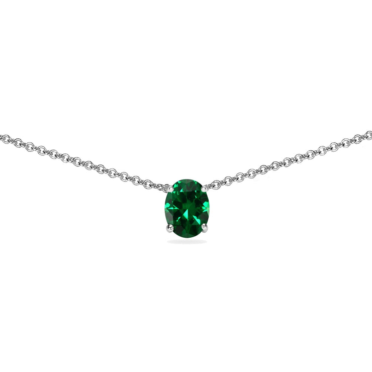 Sterling Silver Simulated Emerald 7x5mm Oval-cut Dainty Choker Necklace