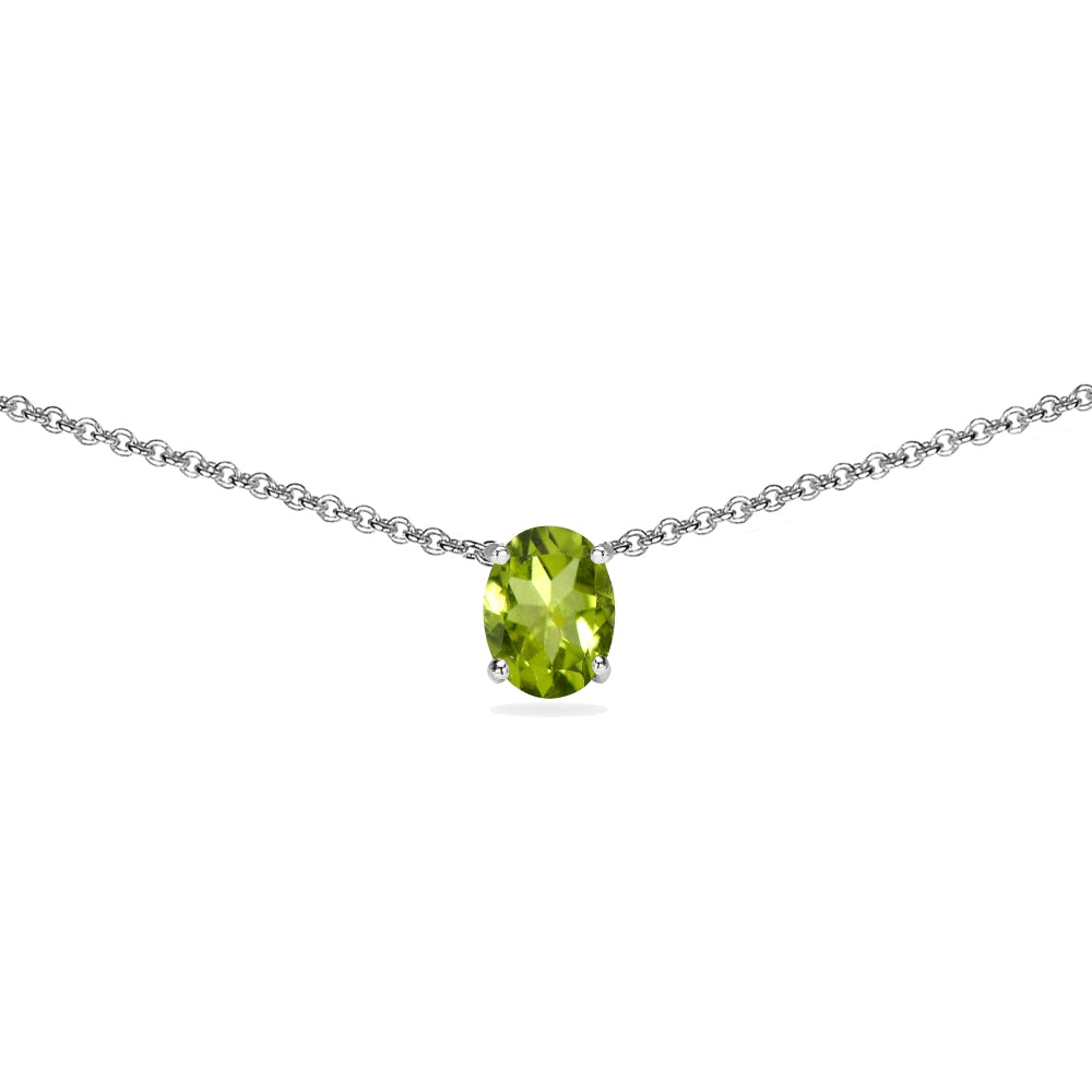 Sterling Silver Peridot 7x5mm Oval-cut Dainty Choker Necklace