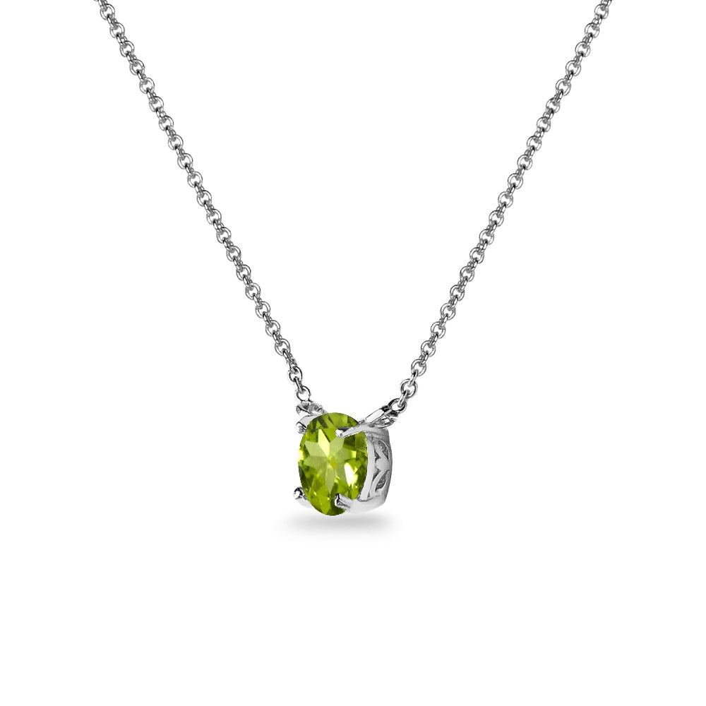 Sterling Silver Peridot 7x5mm Oval-cut Dainty Choker Necklace-2