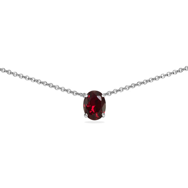 Sterling Silver Created Ruby 7x5mm Oval-cut Dainty Choker Necklace