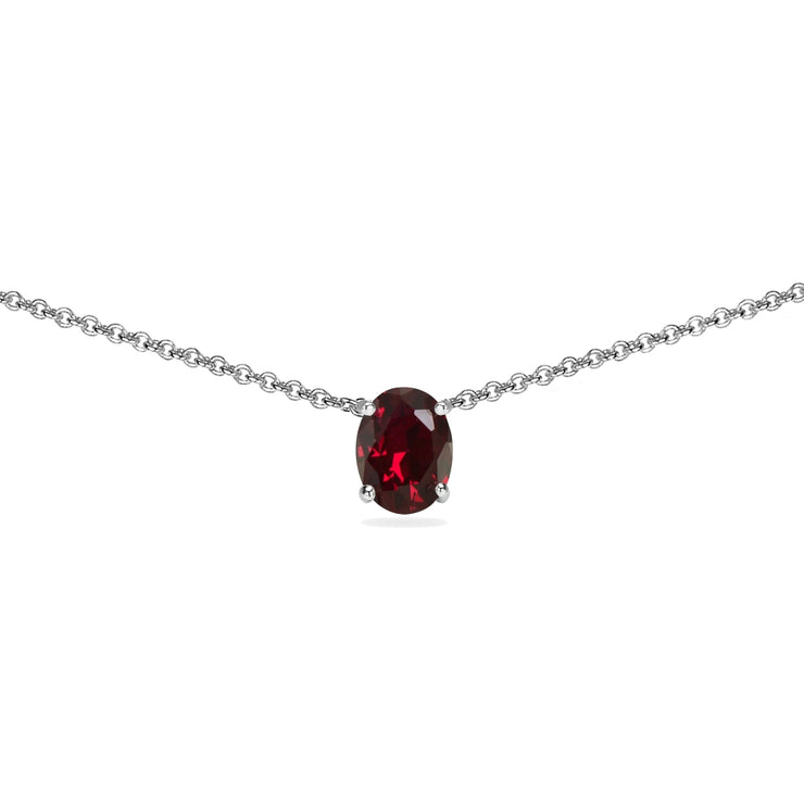 Sterling Silver Created Ruby 7x5mm Oval-cut Dainty Choker Necklace