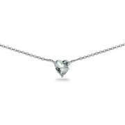 Sterling Silver Light Aquamarine 7x7mm Heart Shaped Dainty Choker Necklace
