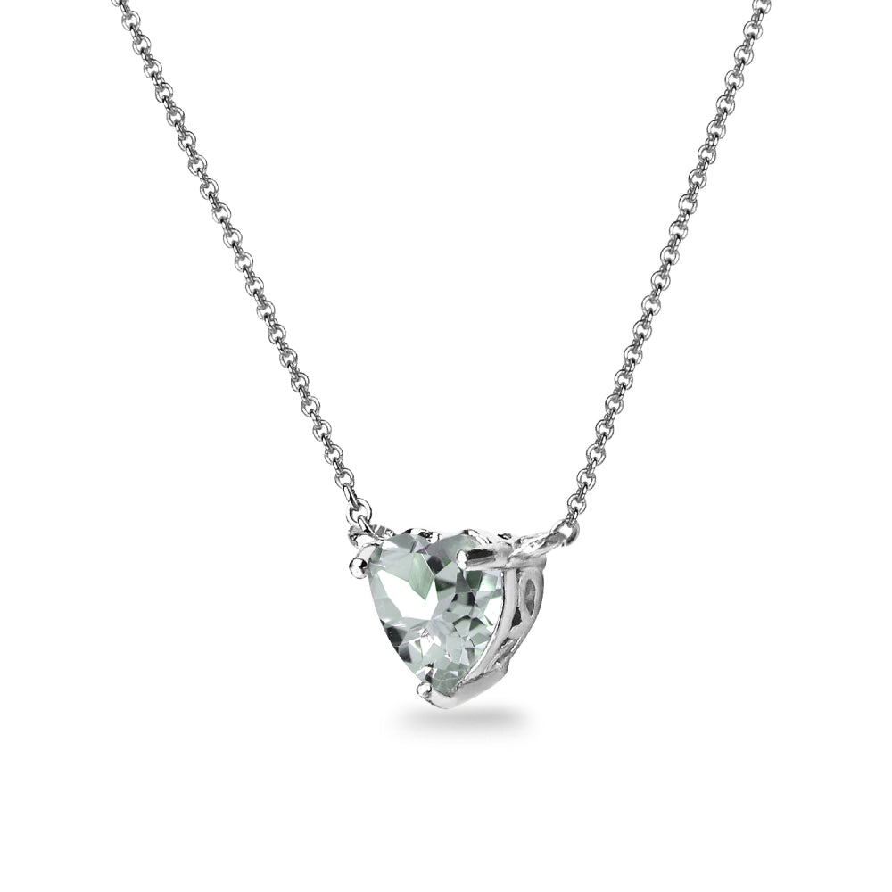 Sterling Silver Light Aquamarine 7x7mm Heart Shaped Dainty Choker Necklace-2