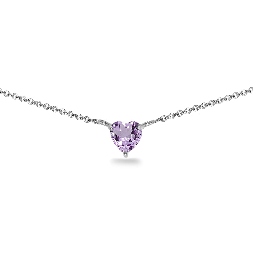 Sterling Silver Amethyst 7x7mm Heart Shaped Dainty Choker Necklace