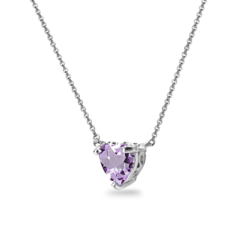 Sterling Silver Amethyst 7x7mm Heart Shaped Dainty Choker Necklace-2