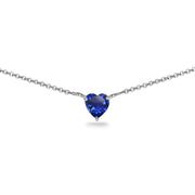 Sterling Silver Created Blue Sapphire 7x7mm Heart Shaped Dainty Choker Necklace