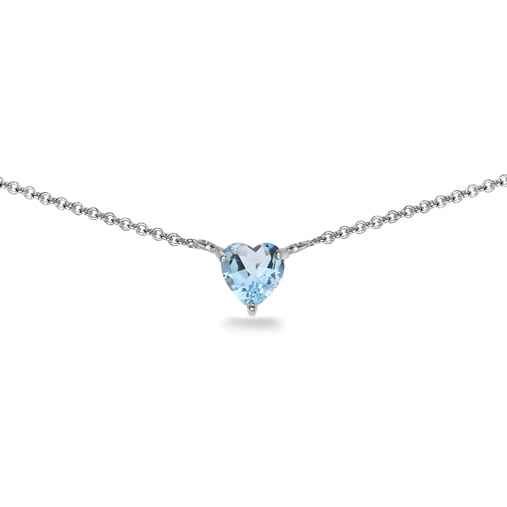 Sterling Silver Blue Topaz 7x7mm Heart Shaped Dainty Choker Necklace