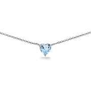 Sterling Silver Blue Topaz 7x7mm Heart Shaped Dainty Choker Necklace
