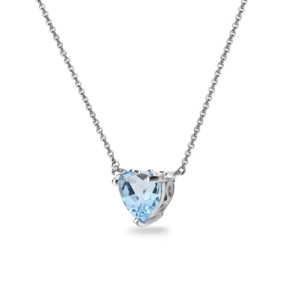Sterling Silver Blue Topaz 7x7mm Heart Shaped Dainty Choker Necklace-2
