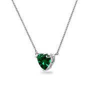 Sterling Silver Simulated Emerald 7x7mm Heart Shaped Dainty Choker Necklace