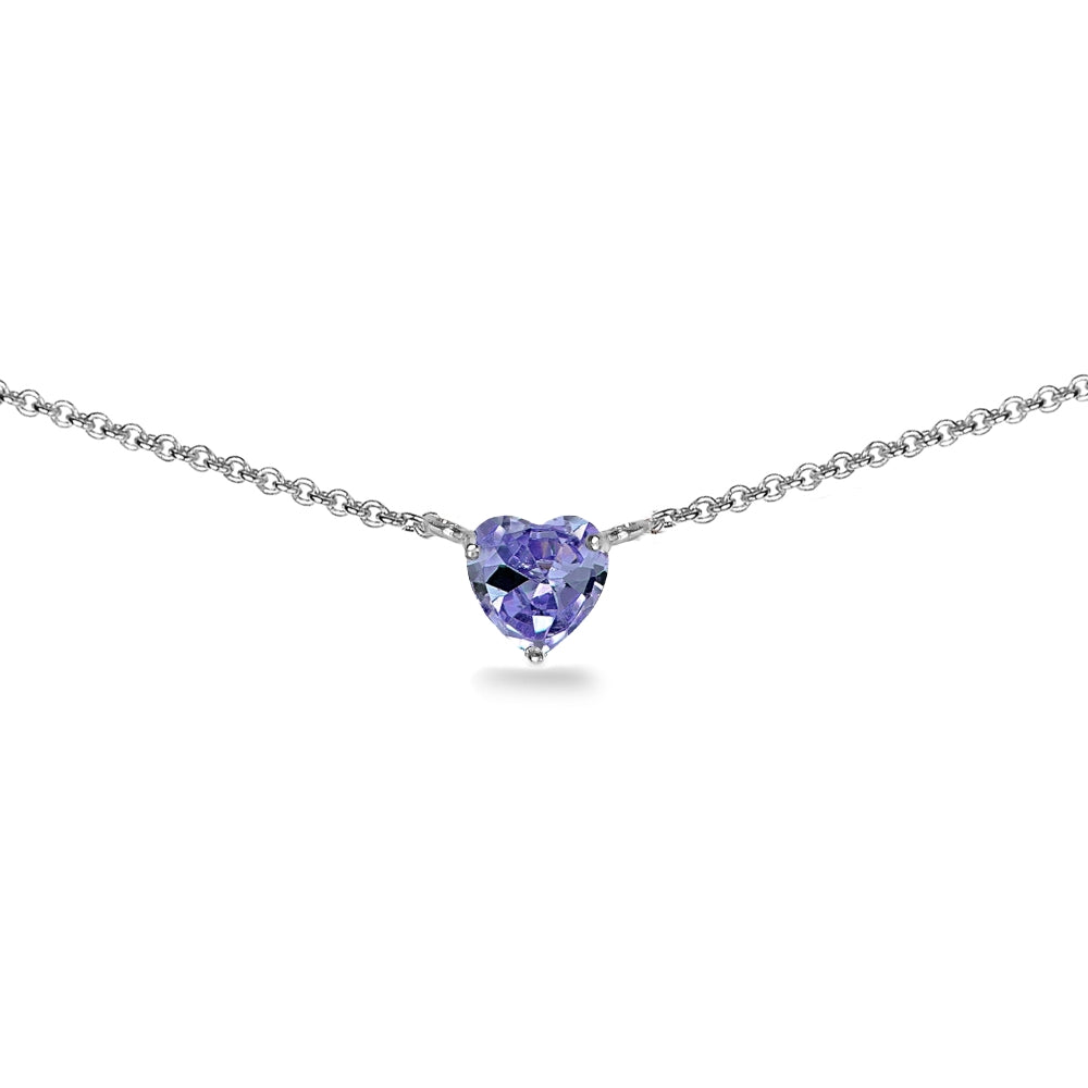 Sterling Silver Created Tanzanite 7x7mm Heart Shaped Dainty Choker Necklace