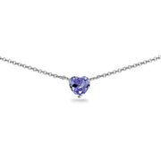 Sterling Silver Created Tanzanite 7x7mm Heart Shaped Dainty Choker Necklace