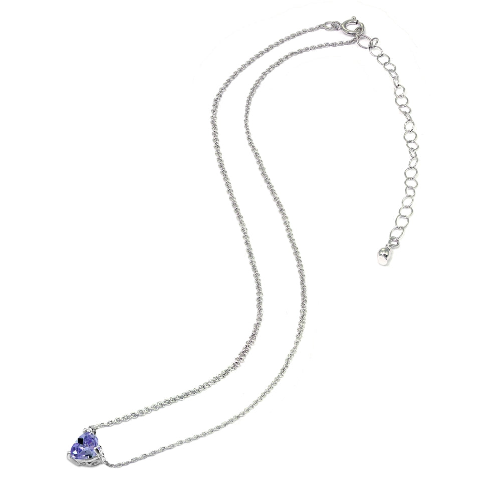 Sterling Silver Created Tanzanite 7x7mm Heart Shaped Dainty Choker Necklace-4