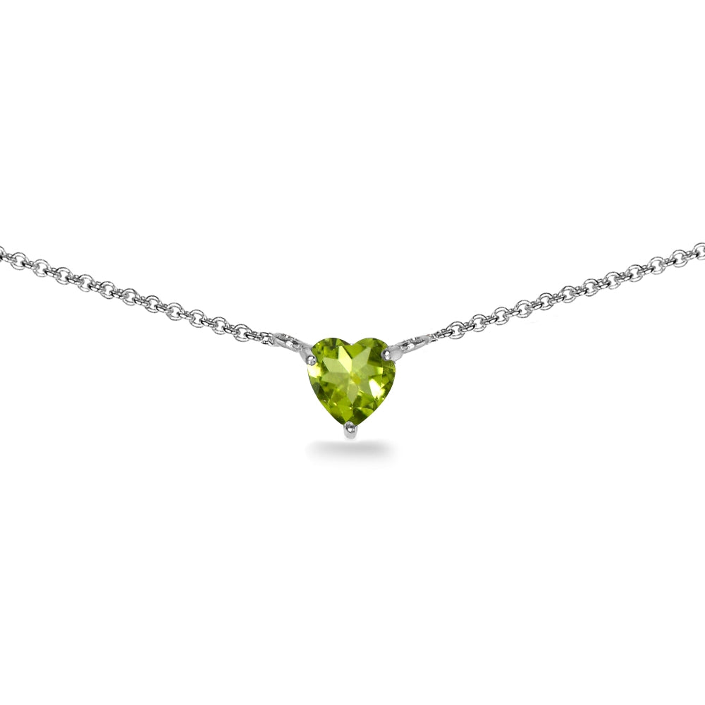 Sterling Silver Peridot 7x7mm Heart Shaped Dainty Choker Necklace