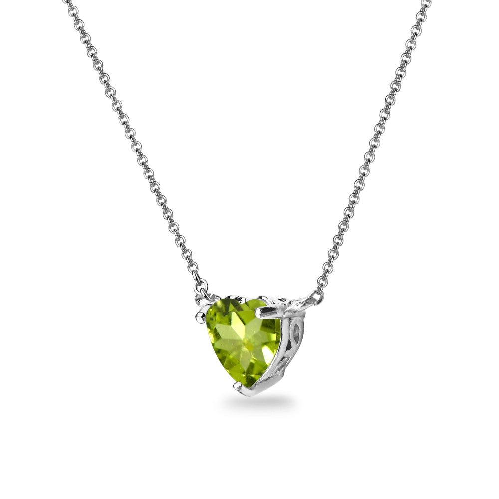 Sterling Silver Peridot 7x7mm Heart Shaped Dainty Choker Necklace-2