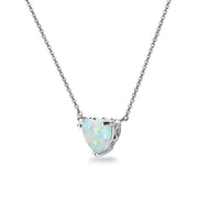 Sterling Silver Created White Opal 7x7mm Heart Shaped Dainty Choker Necklace