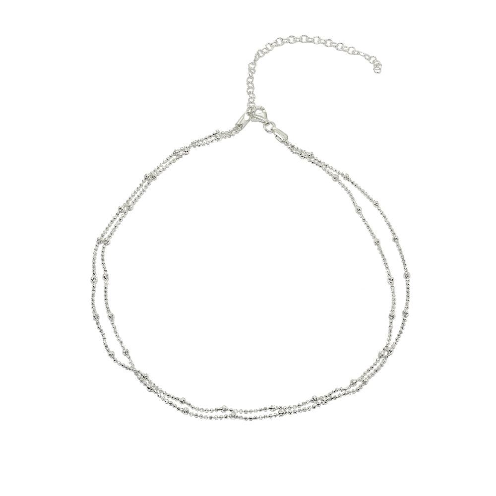Sterling Silver Italian Double Strand Beads Chain Choker Necklace