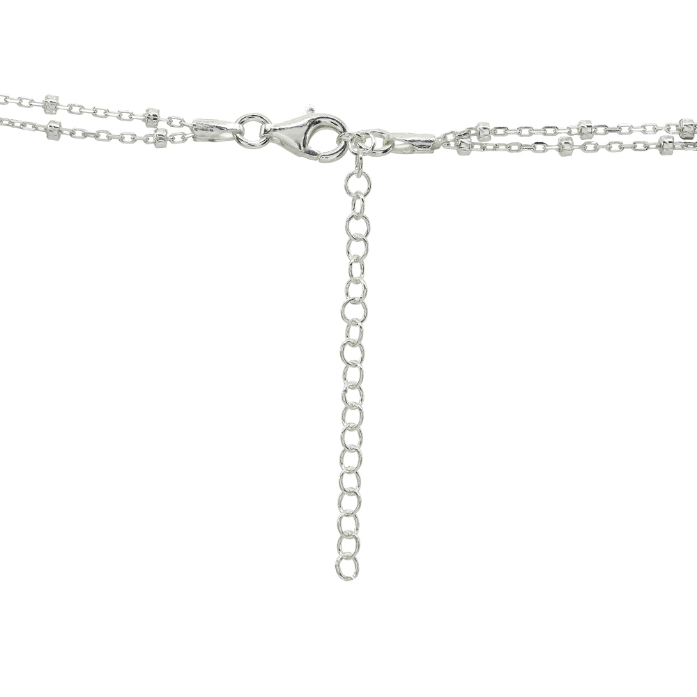 Sterling Silver Italian Bead and Link Double Strand Chain Choker Necklace-2