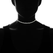 Sterling Silver Italian Bead and Link Double Strand Chain Choker Necklace
