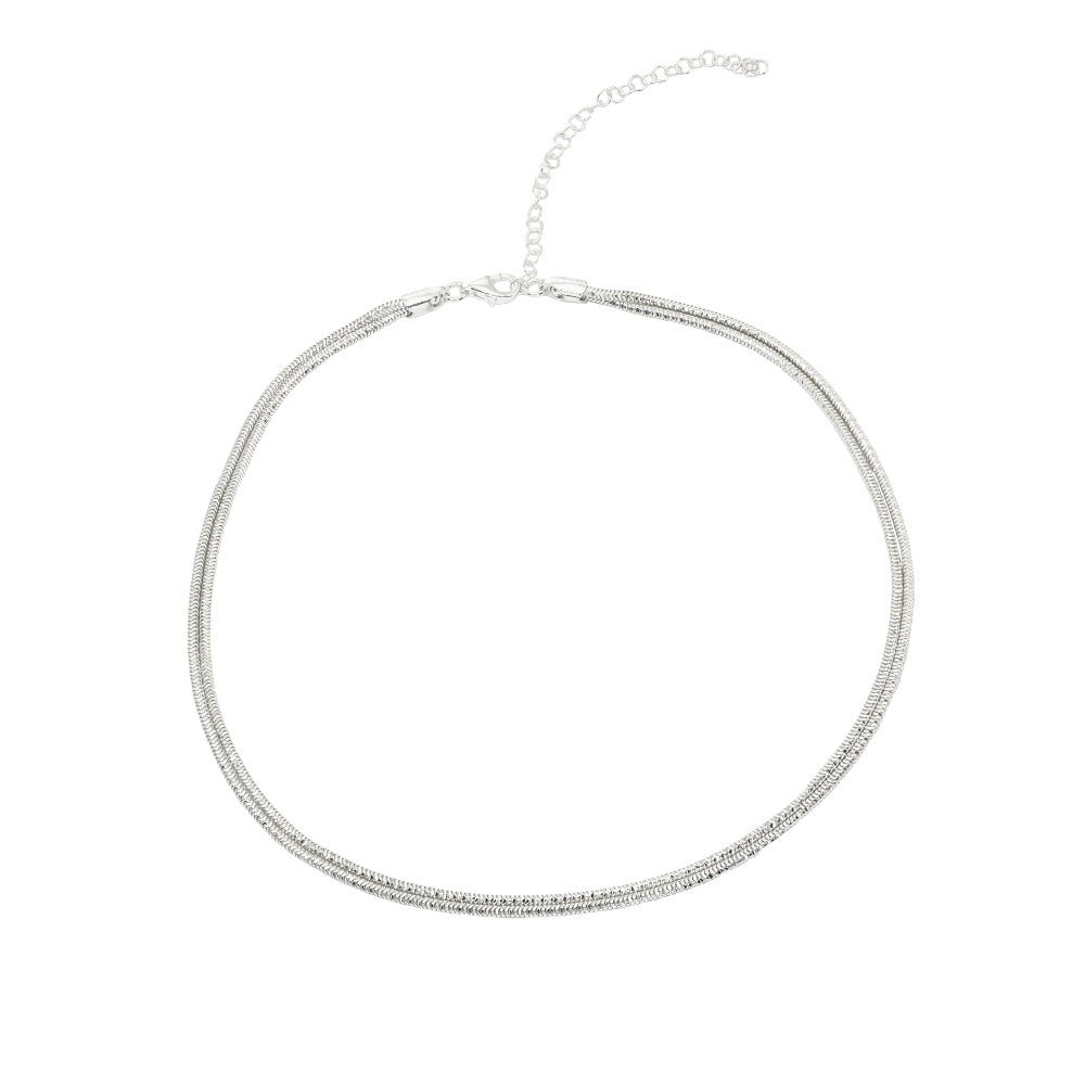 Sterling Silver Italian Double Strand Snake Chain Choker Necklace