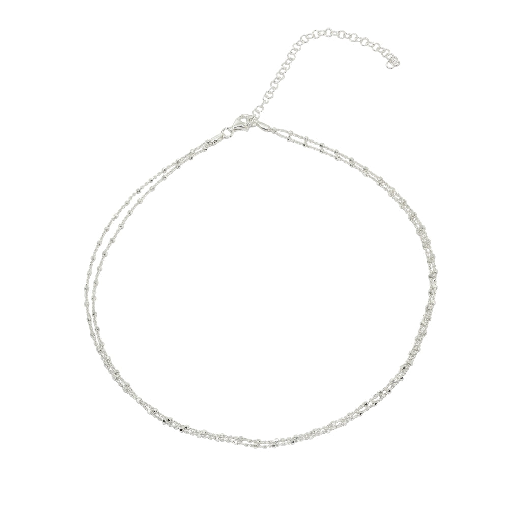 Sterling Silver Italian Double Strand Dainty Beads Chain Choker Necklace
