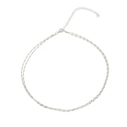 Sterling Silver Italian Double Strand Dainty Beads Chain Choker Necklace